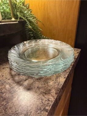6-KIG Malaysia 8” Clear Glass Swirl Plates Vintage